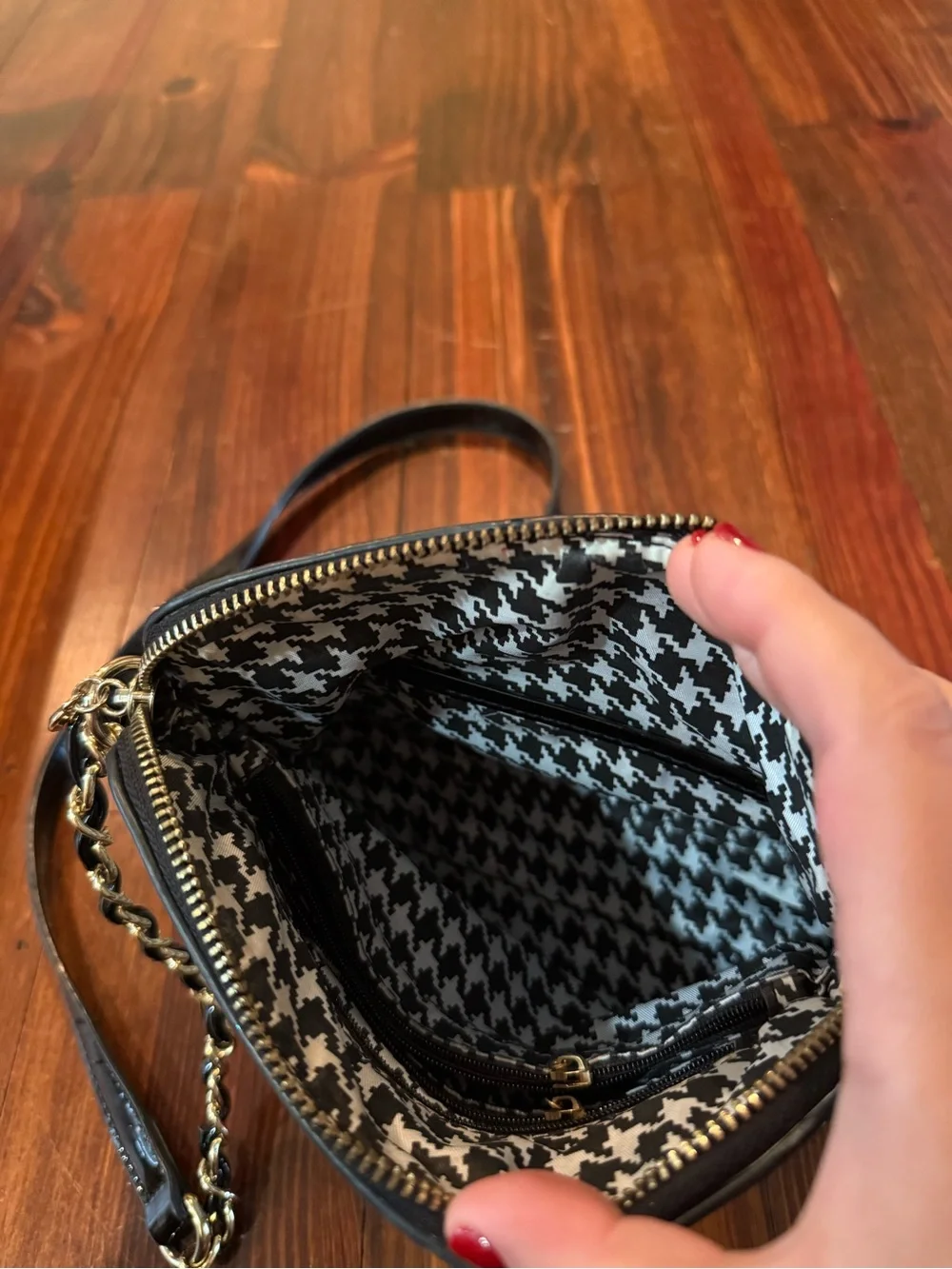 Houndstooth Crossbody Bag with Gold Accent